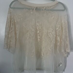 Anthropolgie Mesh Cream Lace Top